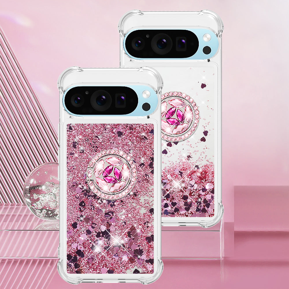 YB Quicksand Series-7 For Google Pixel 9 Case Floating Sequins TPU Cover with Ring Kickstand YB Quicksand Series-7 For Google Pixel 9 Case Floating Sequins TPU Cover with Ring Kickstand